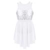 iiniim Kids Girls Modern Lyrical Dance Costumes Dress Sleeveless Sequins Criss-Cross Back Ballet Leotard Irregular Hem Dress White 8 view 1