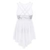 iiniim Kids Girls Modern Lyrical Dance Costumes Dress Sleeveless Sequins Criss-Cross Back Ballet Leotard Irregular Hem Dress White 8 view 2