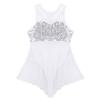 iiniim Kids Girls Modern Lyrical Dance Costumes Dress Sleeveless Sequins Criss-Cross Back Ballet Leotard Irregular Hem Dress White 8 view 3