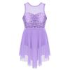 iiniim Kids Girls Modern Lyrical Dance Costumes Dress Sleeveless Sequins Criss-Cross Back Ballet Leotard Irregular Hem Dress Lavender 8 view 1