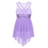 iiniim Kids Girls Modern Lyrical Dance Costumes Dress Sleeveless Sequins Criss-Cross Back Ballet Leotard Irregular Hem Dress Lavender 8 view 2