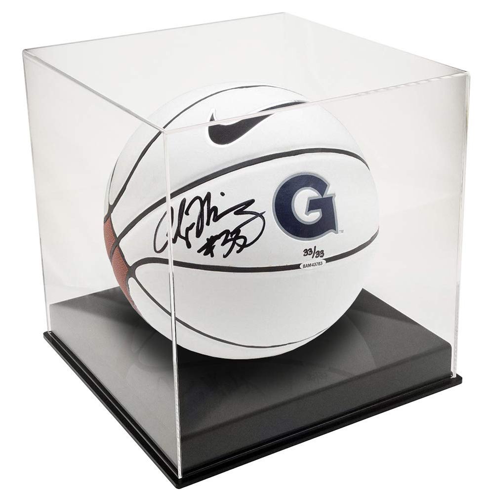 OnDisplay Deluxe Acrylic UV-Protected Basketball/Soccer Ball Display Case -- Luxury Handmade Clear Memorabilia Display (Black Base)
