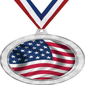2 1/2" Silver American Flag Medal, Glitter USA Flag Awards 20 Pack Prime