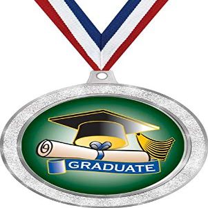 Graduation Medal, 2 1/2" Silver Glitter Graduated Medals, Great Graduate Awards 100 Pack