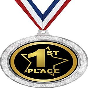 1st Place Medal, 2 1/2" Silver Glitter First Place Medals, Great First Place Awards 20 Pack Prime
