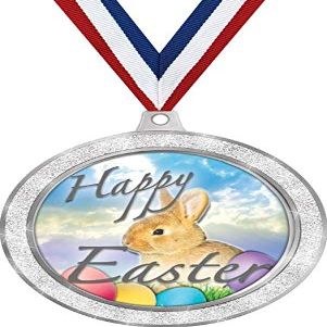 Happy Easter Medal, 2 1/2" Silver Glitter Easter Medals, Great Holiday Awards 10 Pack Prime