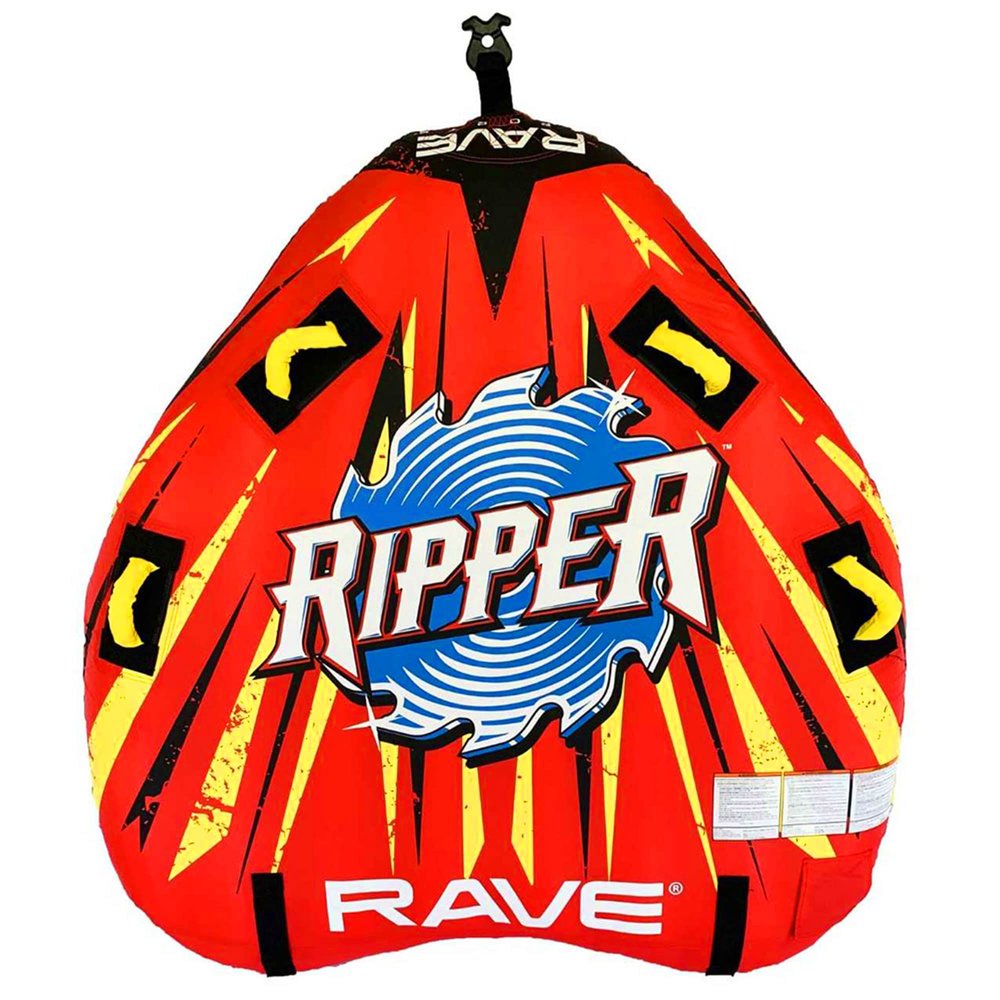 Rave Sports Ripper Inflatable Towable Tube, 1-2 Riders, Unique Shape for Fast Tubing, Nylon Cover, Four Foam-Filled Reinforced Handles, Quick Connect Tow Point, Boat Tubes and Towables