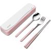 DEVICO Travel Utensils with Case, 4Pcs Portable Silverware Set for Work, 18/8 Stainless Steel Reusable Cutlery, Korean Spoon and Chopsticks Fork for Camping, School, Lunch Box Accessories (Pink) view 1