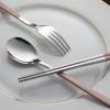DEVICO Travel Utensils with Case, 4Pcs Portable Silverware Set for Work, 18/8 Stainless Steel Reusable Cutlery, Korean Spoon and Chopsticks Fork for Camping, School, Lunch Box Accessories (Pink) view 4