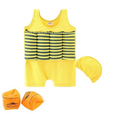 TAOTAO Floatation Swimsuits for Toddler Adjustable Buoyancy Life Jacket for Kids Boys Girls Swimwear Swim Cap Arm Floaties (Height:47.2''-51.2''/Weight:48.5-57.3b, Yellow1)