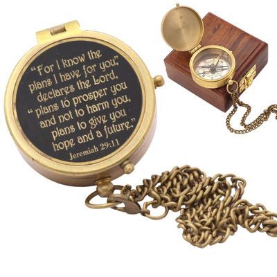 For I Know The Plans I Have For You, Jeremiah 29:11, Solid Brass Directional Engraved Compass, Baptism Gifts for Boys Girls, First Communion, Christian Gifts for Men, First Confirmation Gifts for Boys