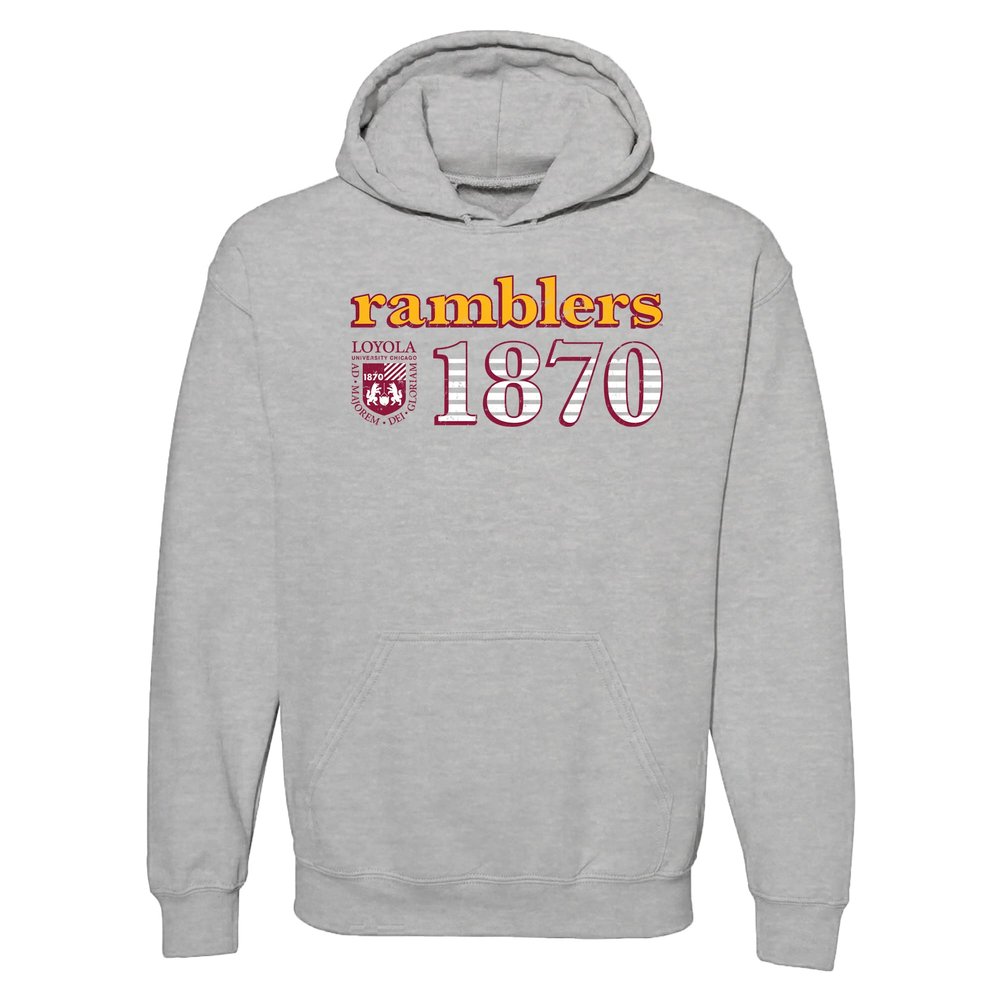 AH1177 - Loyola University Chicago Ramblers Throwback Year Stripe Hoodie - X-Large - Sport Grey