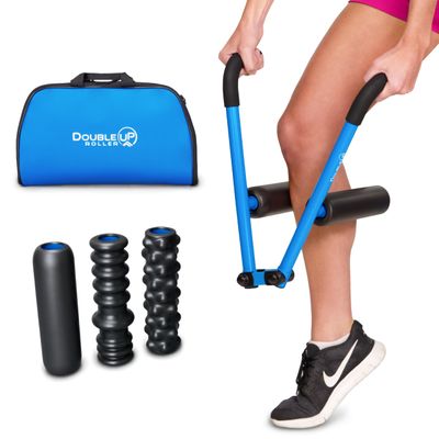 DoubleUP Roller D5 Leg & Arm Massager, Metal Frame, 5 Rollers & Case, Blue