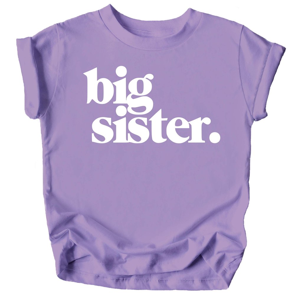 Bold Big Sister Colorful Sibling Reveal Announcement T-Shirt for Baby and Toddler Girls Sibling Outfits Purple Shirt 18 Months