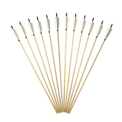 31Inch Archery Wooden Shaft for DIY Arrows withput Tips Hunting Arrows Target Practice Arrows with 5 Turkey Fethers for Recurve Bow&Longbow 12 Pack