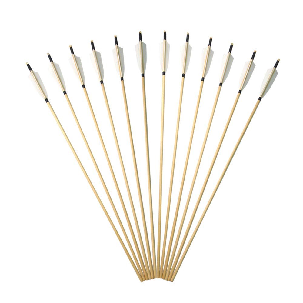 31Inch Archery Wooden Shaft for DIY Arrows withput Tips Hunting Arrows Target Practice Arrows with 5 Turkey Fethers for Recurve Bow&Longbow 12 Pack