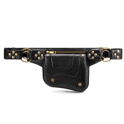 Gothic Steampunk Men's Chest Bag Women's Waist Bag Tactical Bag Phone Key Coin Purse Chest Bag Chain Fanny Pack Chest Bum Hip Purse Travel Gold Rivet (A)