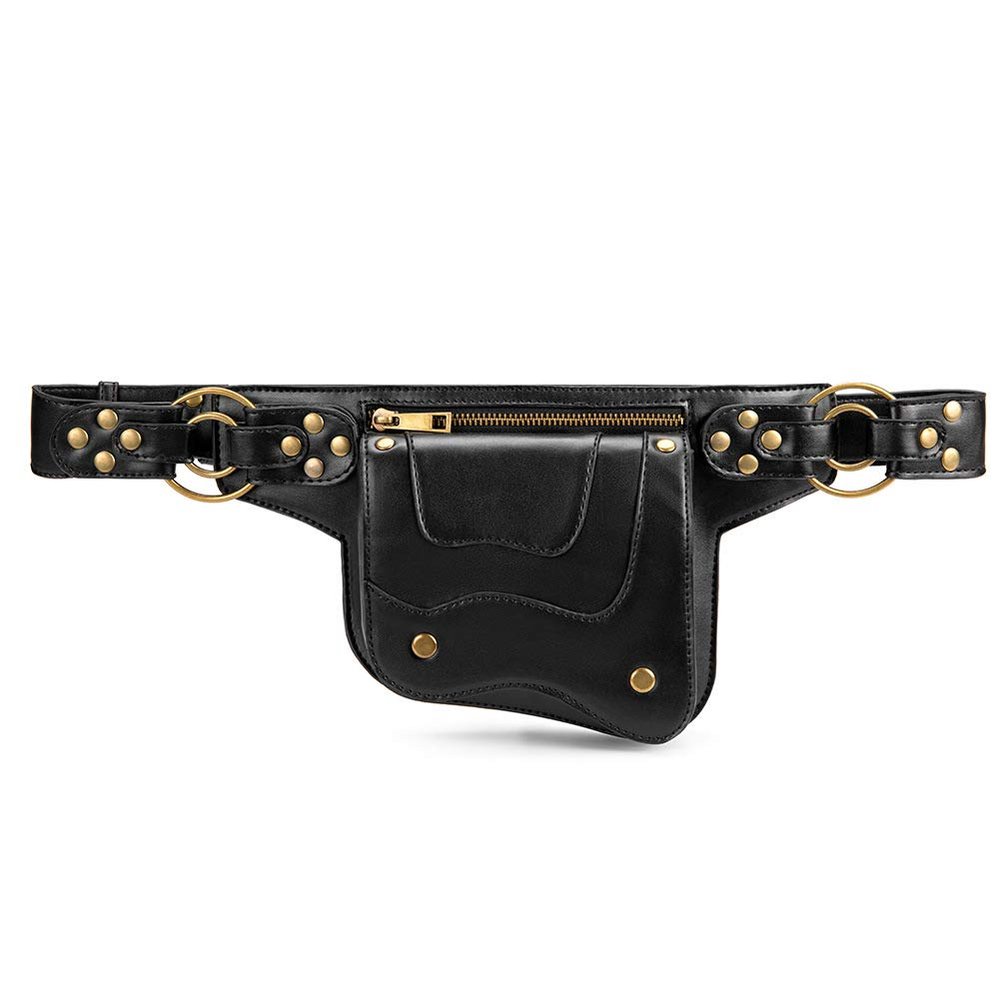 Gothic Steampunk Men's Chest Bag Women's Waist Bag Tactical Bag Phone Key Coin Purse Chest Bag Chain Fanny Pack Chest Bum Hip Purse Travel Gold Rivet (A)