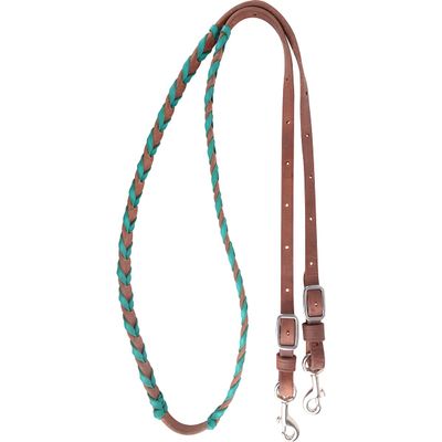 Martin Saddlery Latigo Laced Barrel Rein 3/4-inch Thick Buckle and Keeper Snap Ends, Turquoise