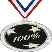 Corporate Medal, 2 1/2" Silver Glitter Corporate 100% Medals, Great Hundred Percent Awards 50 Pack Prime