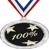 Corporate Medal, 2 1/2" Silver Glitter Corporate 100% Medals, Great Hundred Percent Awards 50 Pack Prime