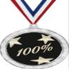 Corporate Medal, 2 1/2" Silver Glitter Corporate 100% Medals, Great Hundred Percent Awards 50 Pack Prime view 1