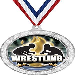 Wrestling Medal, 2 1/2" Silver Glitter Titan Series Wrestling Medals, Great Wrestler Awards 100 Pack