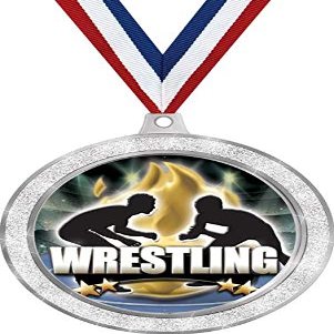 Wrestling Medal, 2 1/2" Silver Glitter Titan Series Wrestling Medals, Great Wrestler Awards 100 Pack