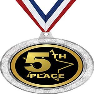 5th Place Medal, 2 1/2" Silver Glitter Fifth Place Medals, Great Fifth Place Awards 50 Pack Prime