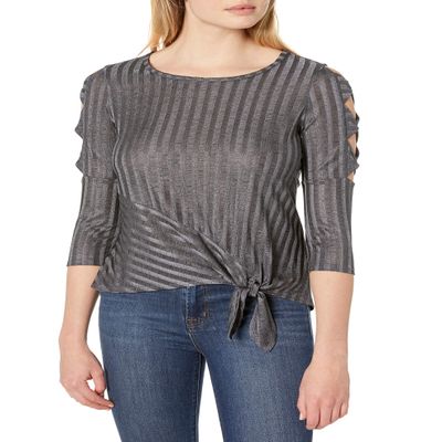 A. Byer Juniors Tie Front Top, Charcoal, XL