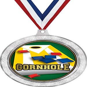 2 1/2" Silver Glitter Cornhole Medals, Great Cornhole Awards 50 Pack