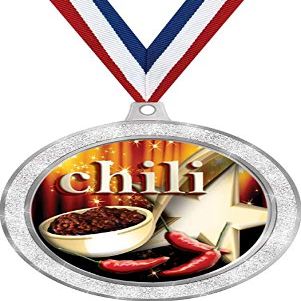 Chili Pot Medal, 2 1/2" Silver Glitter Chili Cook Off Medals, Great Cooking Awards 100 Pack