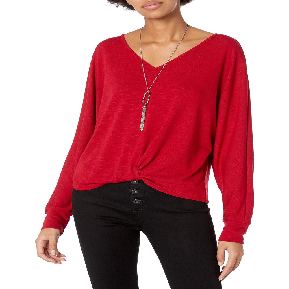 A. Byer Women's Twist Front Pullover Top, Red, M