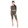 2 Piece Set Women Sexy Long Sleeve Top+Biker Shorts Army Green view 1