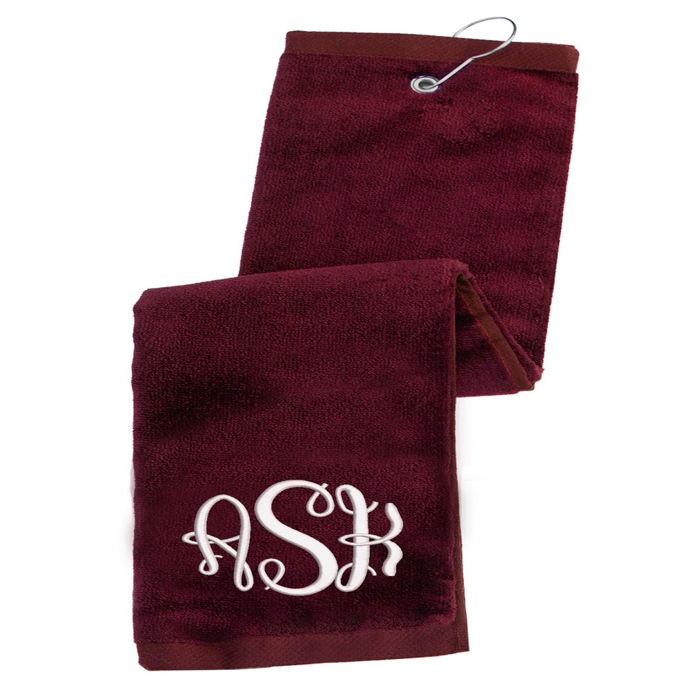 Personalized Custom Golf Towel - Add Your Embroidered Monogram - Trifold Golf Towels with Grommet and Carabiner Clip, Hook