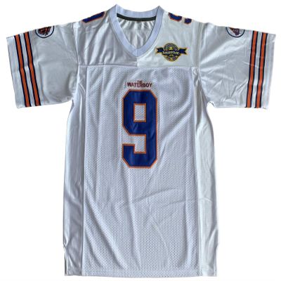 The Waterboy #9 Bobby Boucher Adam Sandler 50th Anniversary Movie Mud Dogs Bourbon Bowl Football Jersey (White, XX-Large)