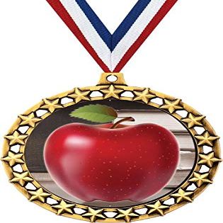 Apple Medal, 2 1/2" Galaxy Star Teachers Apple Medals, Great Education Awards 50 Pack Prime