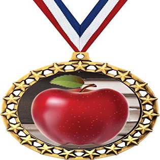 Apple Medal, 2 1/2" Galaxy Star Teachers Apple Medals, Great Education Awards 50 Pack Prime