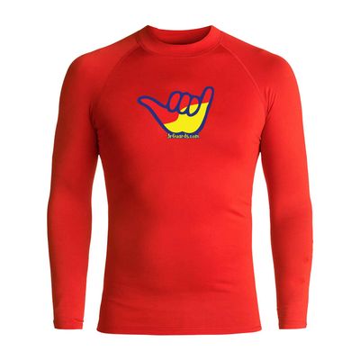 Junior Guards 3-Color Shaka Long Sleeve Rashguard - Red - YL/12