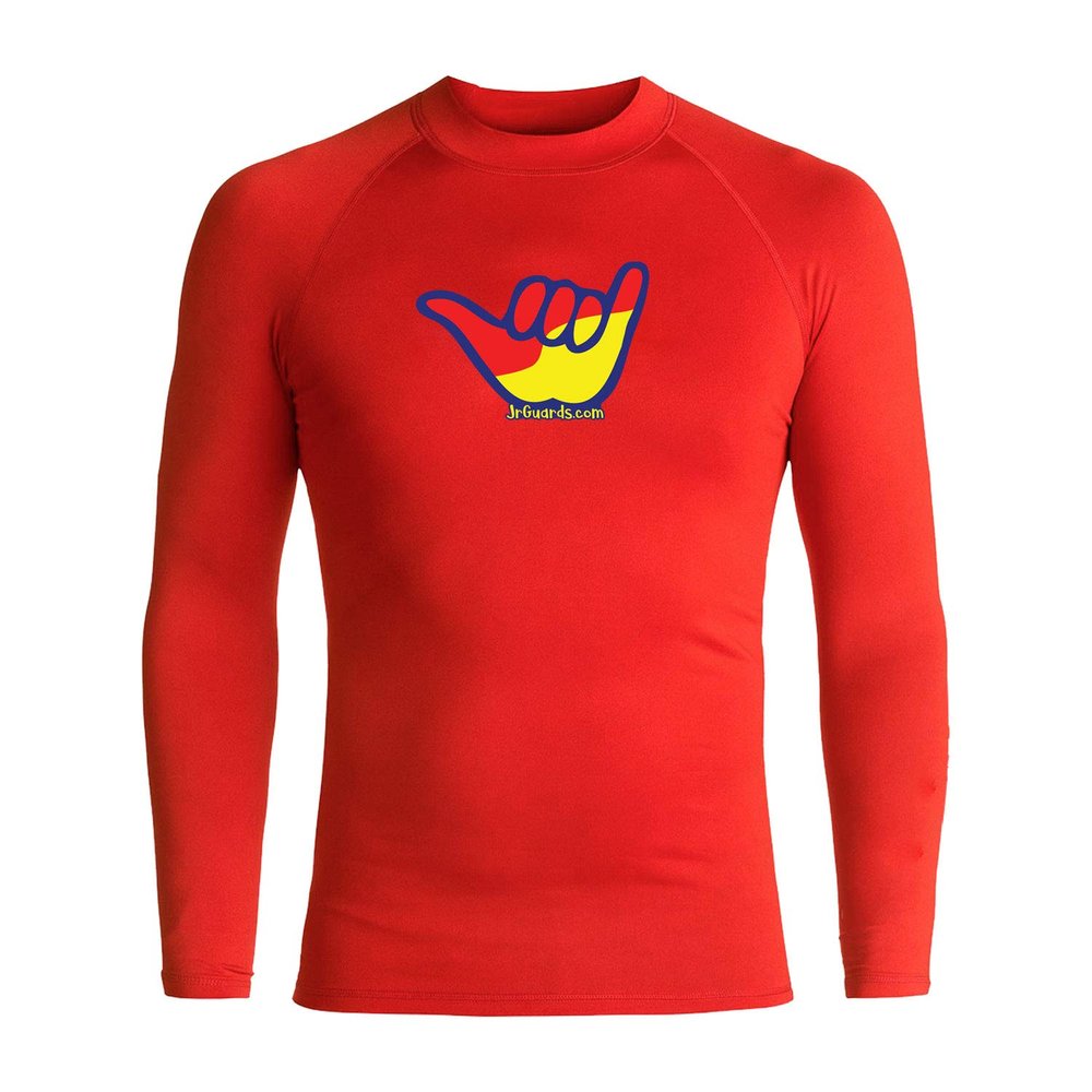 Junior Guards 3-Color Shaka Long Sleeve Rashguard - Red - YL/12