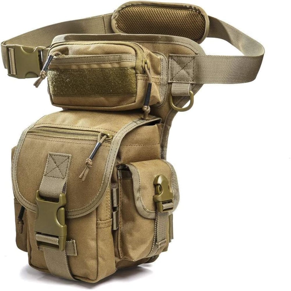 ANTARCTICA Waterproof Military Tactical Drop Leg Pouch Bag Type B Cross Over Leg Rig Outdoor Bike Cycling Hiking Thigh Bag (Brown)
