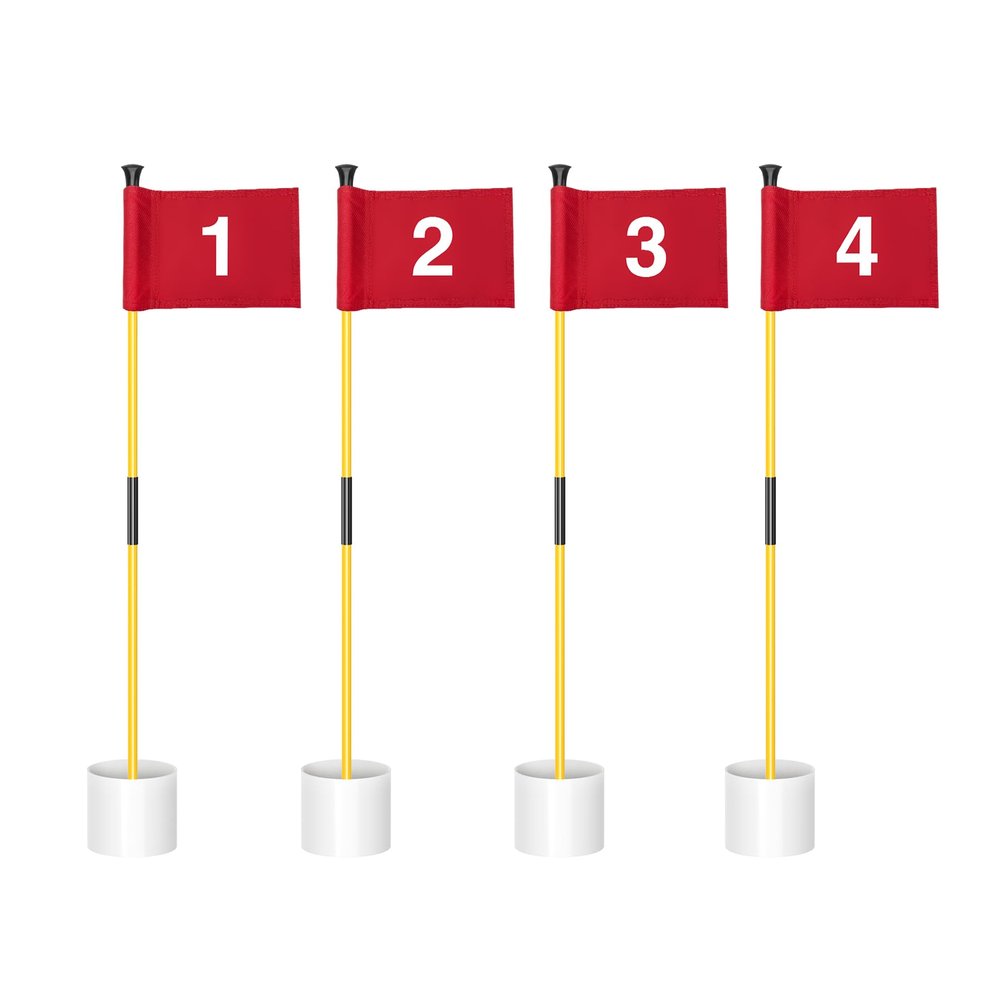 KINGTOP Miniature Golf Flagstick, Practice Putting Green Flags for Yard, Golf Pin Flag Hole Cup Set, Portable 2-Section Design, 3ft Flagpole, Indoor | Outdoor, Red Flag Numbered #1 2 3 4, 4-Pack