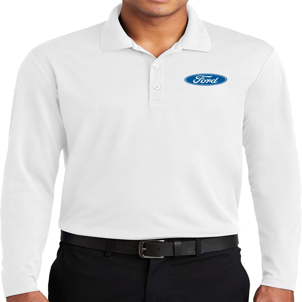 Ford Oval Pocket Print Long Sleeve Polo, White 4XL