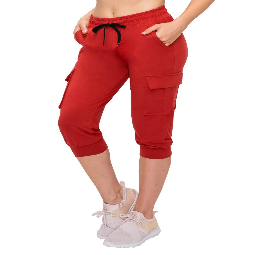 ALWAYS Womens Cargo Capri Jogger Sweatpants with Pockets  Super Soft Stretch Lounge Pants, Casual Joggers for Women, Daily Wear & Travel, Red S