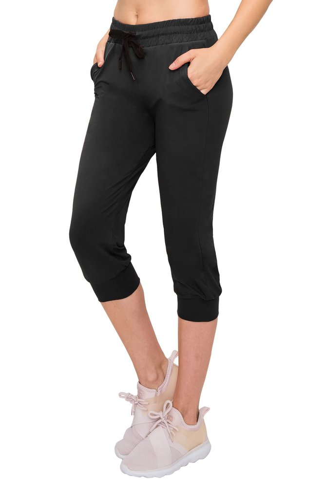 ALWAYS Womens Capri Jogger Sweatpants with Pockets Super Soft Stretch Lounge Pants, Casual Joggers for Women, Yoga Workout & Daily Wear, Black US S (Tag S/M)