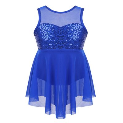 dPois Kids Girls' Sleeveless Dance Ballet Dress Gymnastics Leotard Sequins Lyrical Latin Modern Dancewear Blue 10