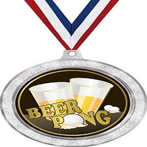 Beer Pong Medal, 2 1/2" Silver Glitter Beer Pong Medals, Great Beer Awards 50 Pack Prime