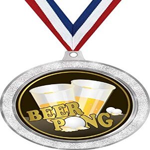 Beer Pong Medal, 2 1/2" Silver Glitter Beer Pong Medals, Great Beer Awards 50 Pack Prime