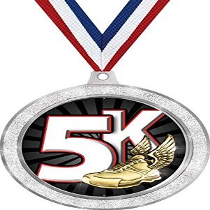 5K Race Medal, 2 1/2" Silver Glitter 5K Medals, Great Racing Awards 50 Pack Prime