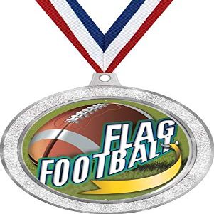 2 1/2" Flag Football Medals, Silver Glitter Flag Football Awards 20 Pack